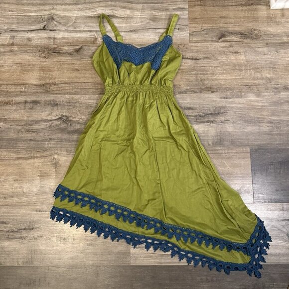Matilda Jane Dress Womens Large Green Crochet Good Hart Summer Asymmetric XS - Picture 2 of 6